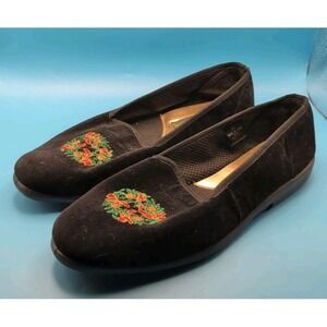 Basic Editions Vintage  Christmas Wreath Loafers Black Gold‎ Red Green